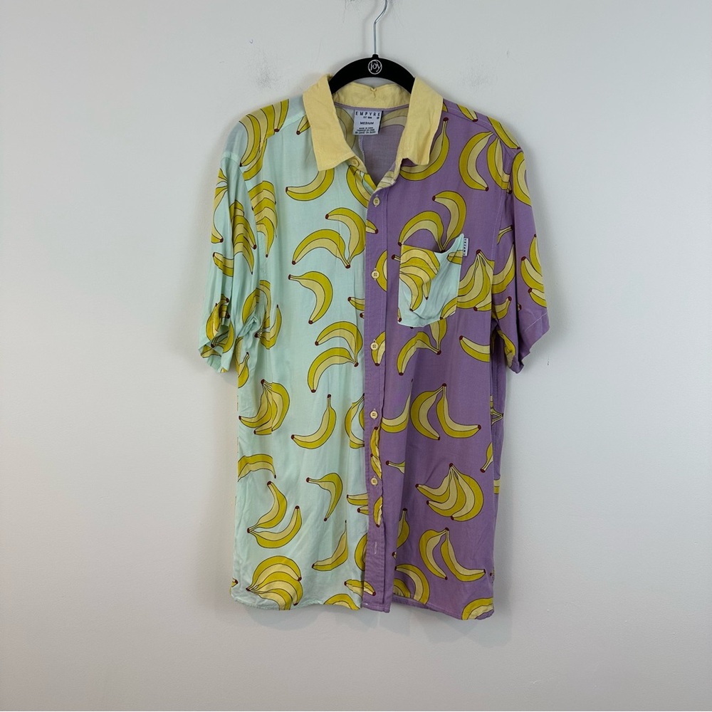 Empyre Banana Print Short Sleeve Shirt Colorblock Size Medium Men's